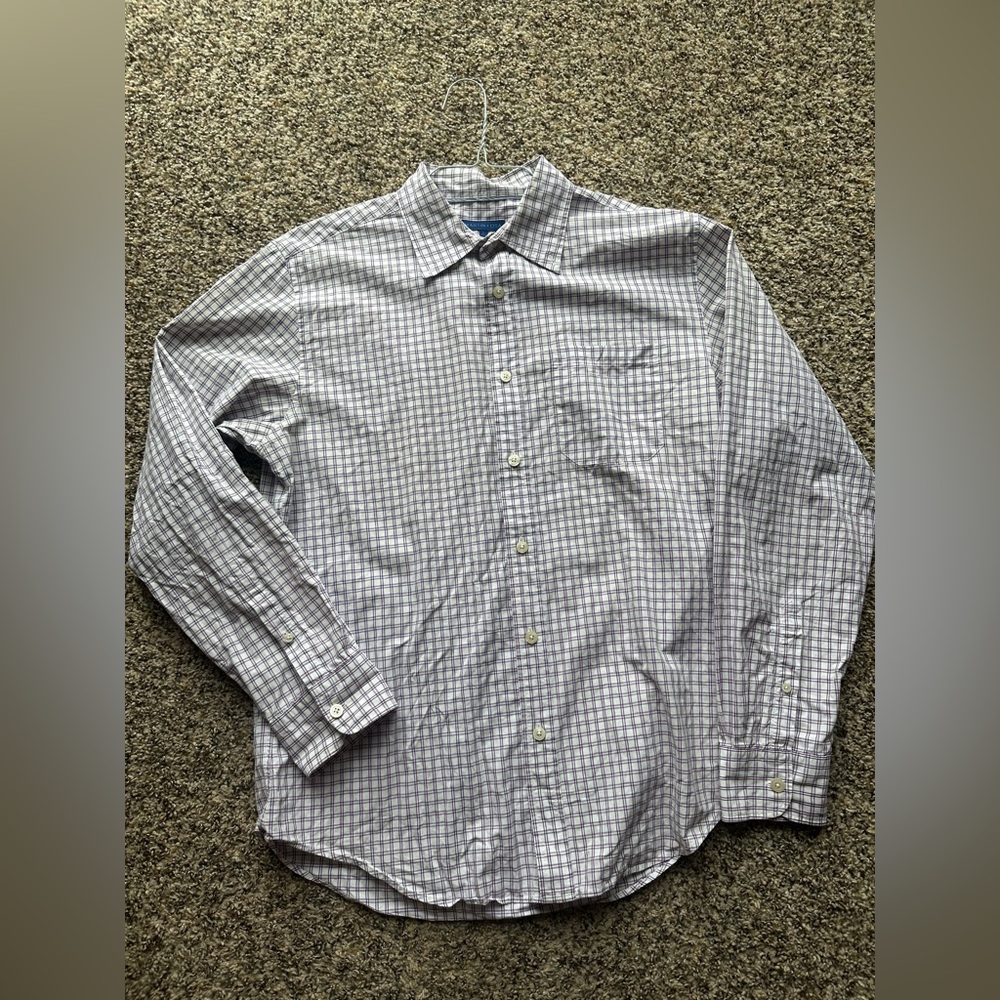 Martin + OSA purple and white check button down